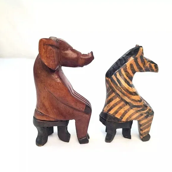 Hand Carved African Safari Animal Figure Lot Tribal Folk Art Elephant Zebra Wood - Picture 5 of 8
